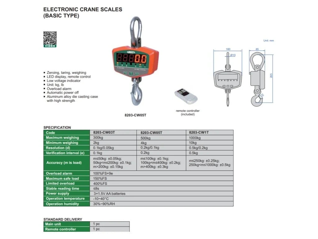 Balanza electrónica para grua 1000kg INSIZE 8203-CW1T