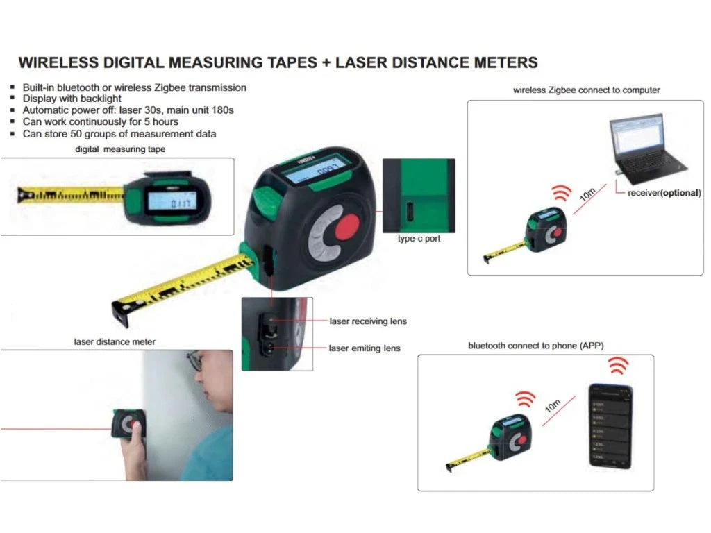 Flexometro o huincha metrica digital con medidor de distancia laser INSIZE 9563-C40