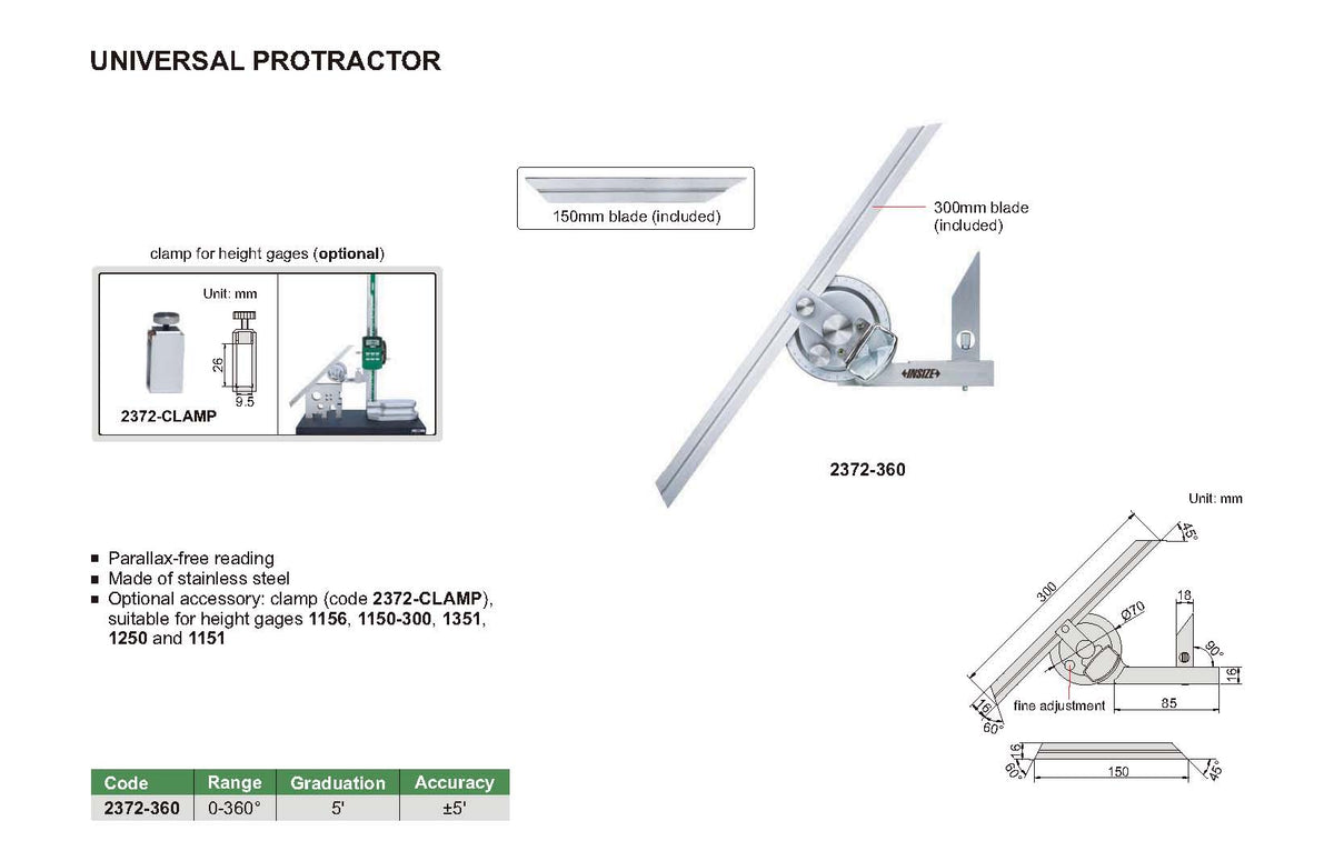 Goniometro universal 0-360° con lupa INSIZE 2372-360