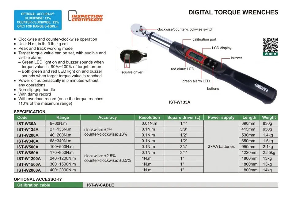 Llave de Torque Digital 40–200 N.m INSIZE IST-W200A