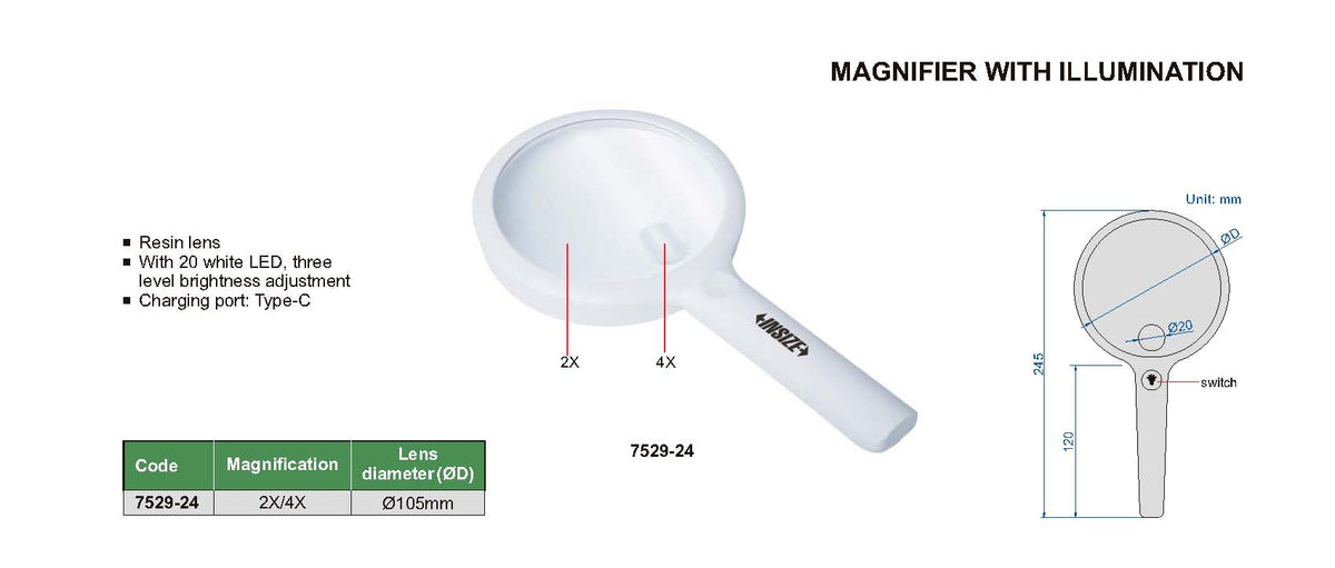 Lupa con luz 2X/ 4X INSIZE 7529-24