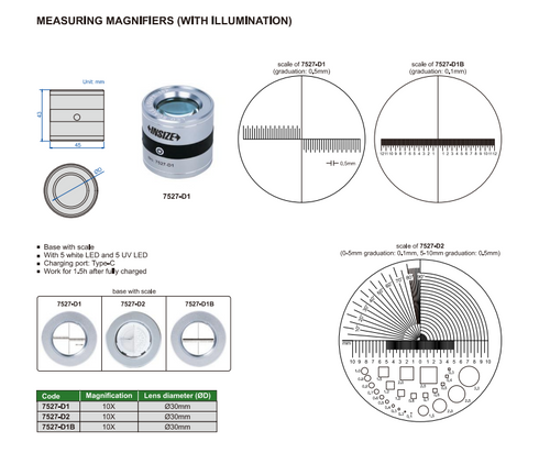 Lupa de medicion 10x con iluminacion INSIZE 7527-D1