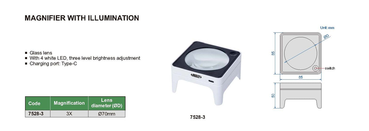 Lupa de mesa con iluminación LED 3X INSIZE 7528-3
