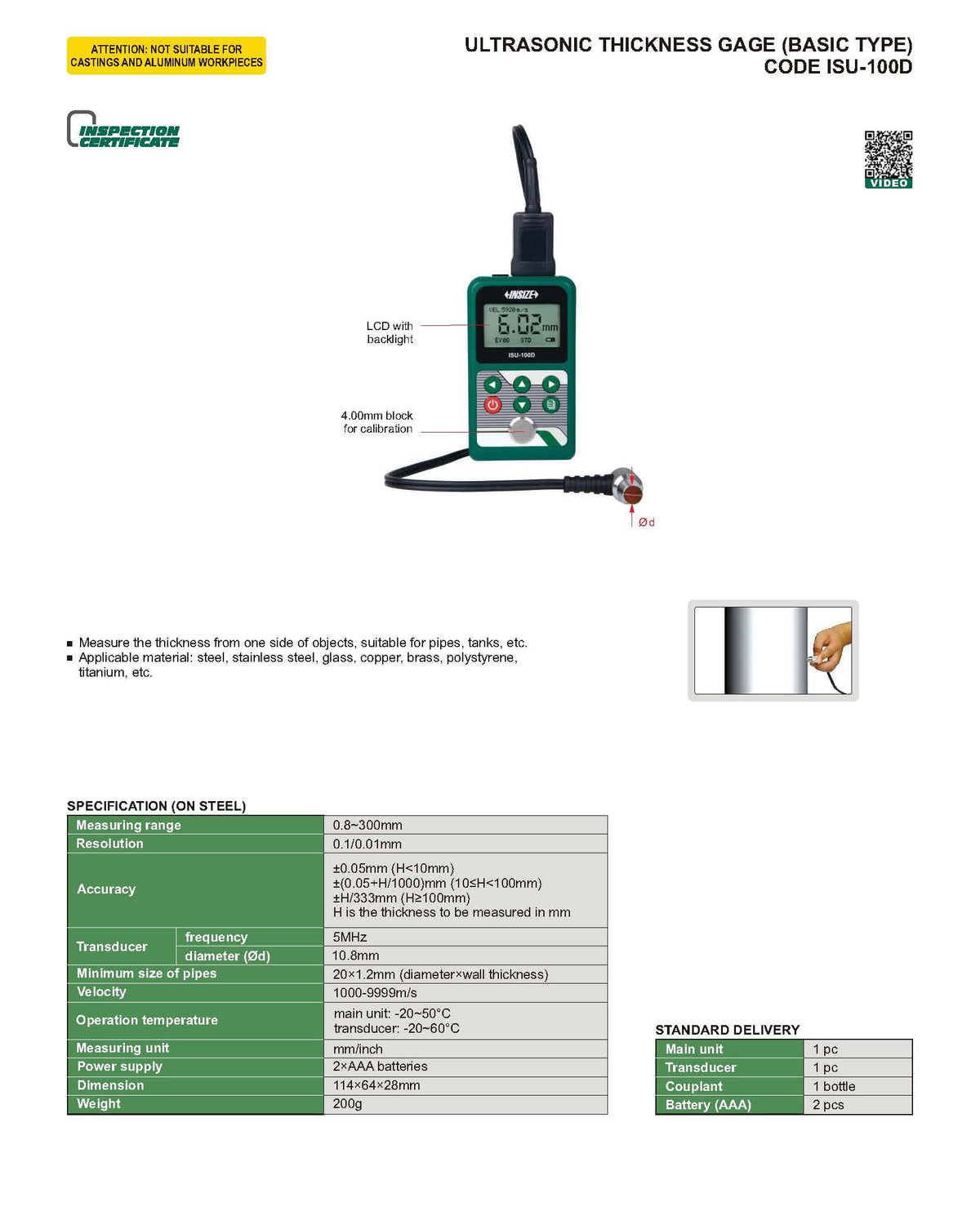 Medidor de espesor ultrasonico INSIZE ISU-100D