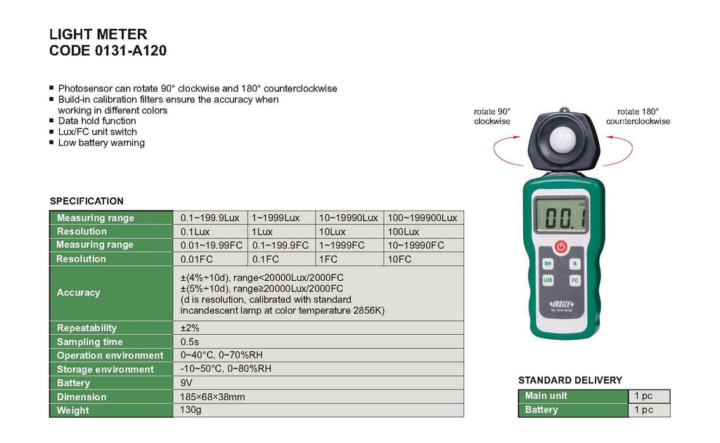 Medidor de luz portatil INSIZE 0131-A120