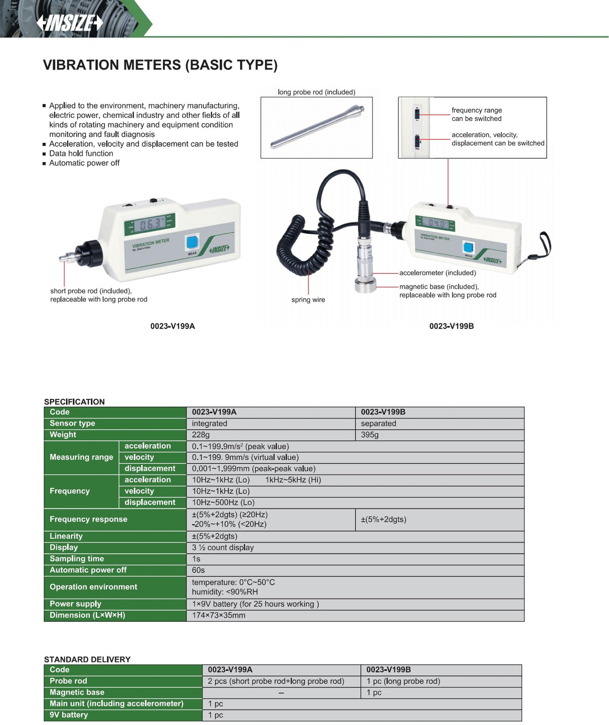 Medidor de vibraciones básico INSIZE 0023-V199B