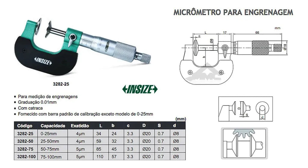 Micrometro exterior de disco 0-25mm INSIZE 3282-25