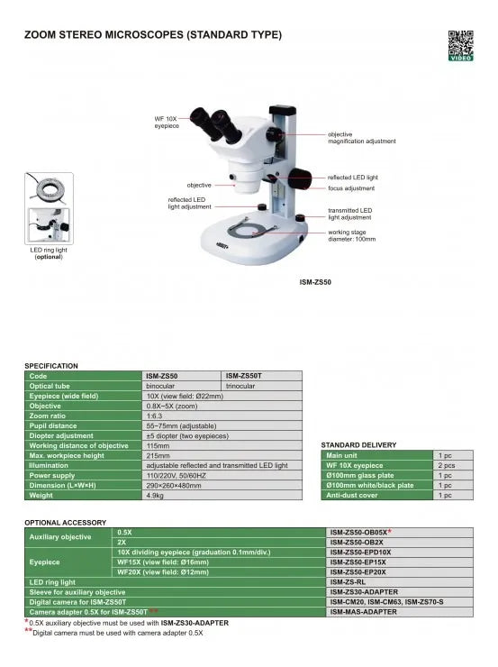 Microscopio stereo trinocular INSIZE ISM-ZS50T