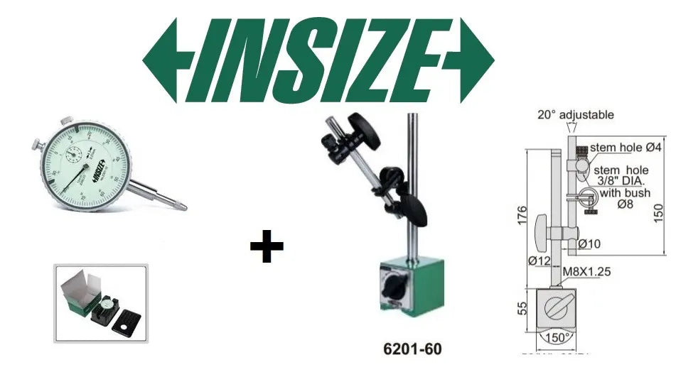 Reloj Comparador 2301-10 Con Base Magnetica 6201-60 Insize Kit