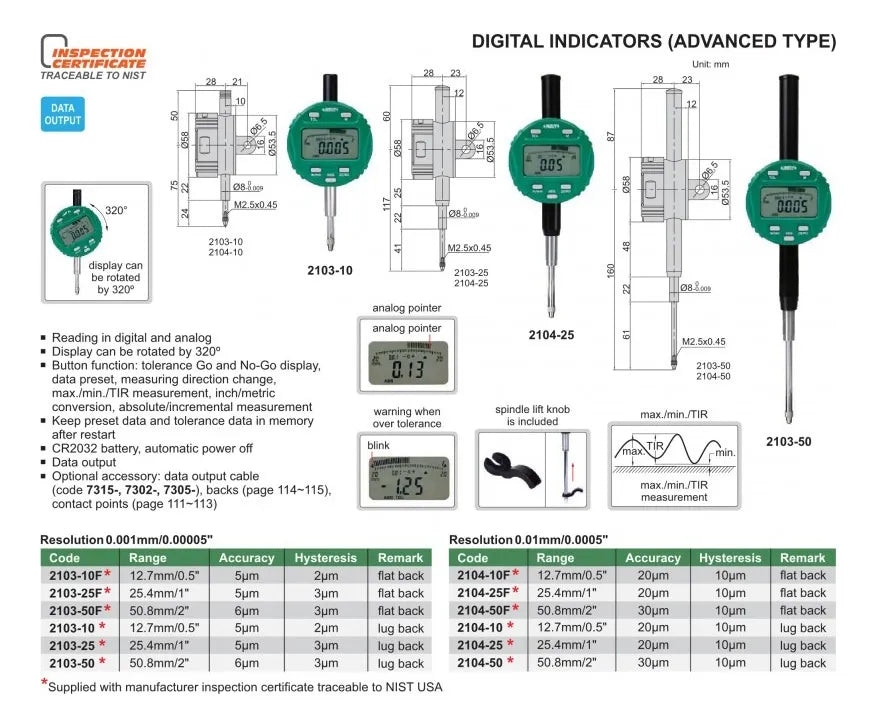 Reloj comparador digital 0-12.7mm orejeta INSIZE 2103-10