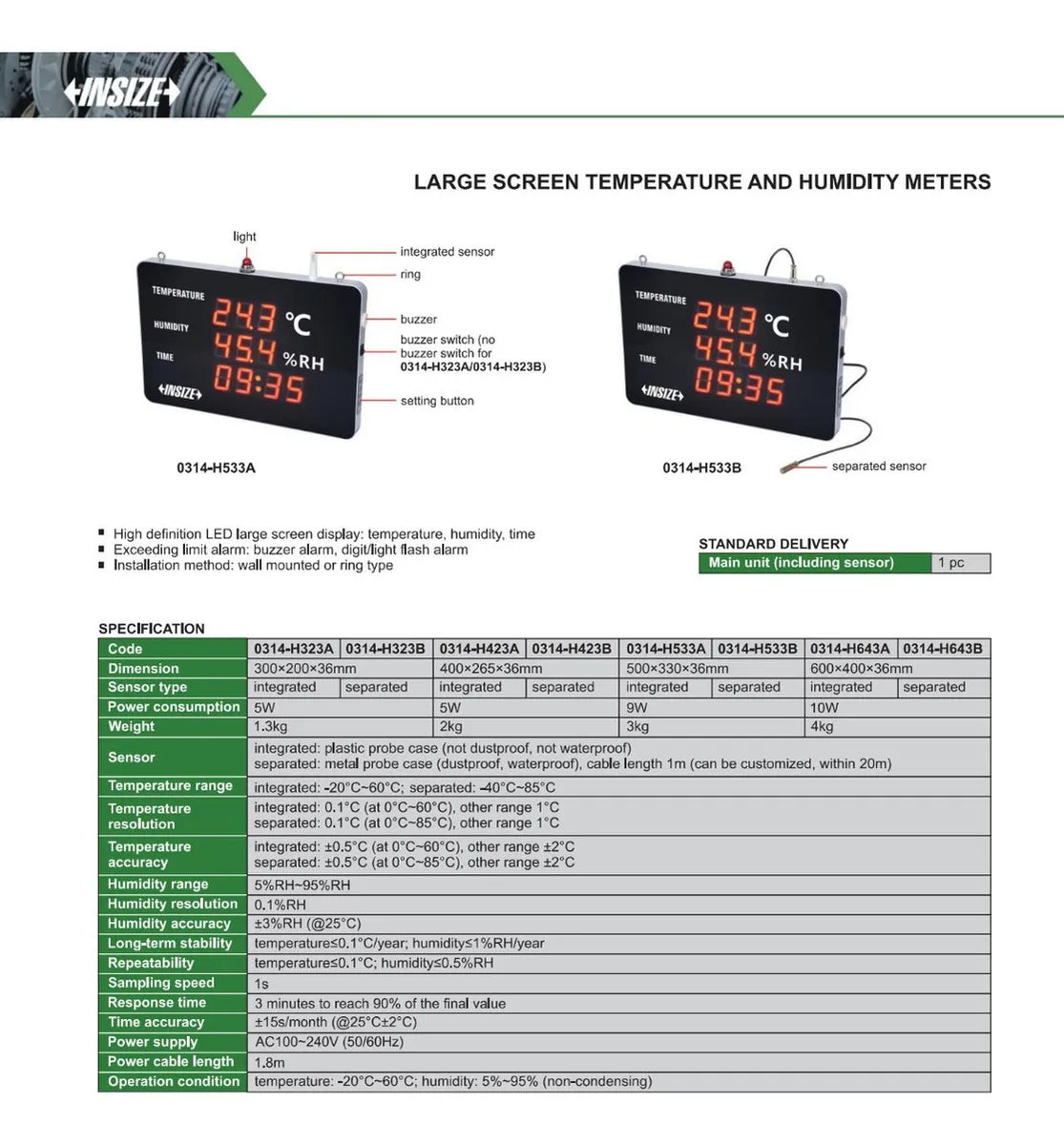 Reloj digital temperatura y humedad INSIZE 0314-H533A