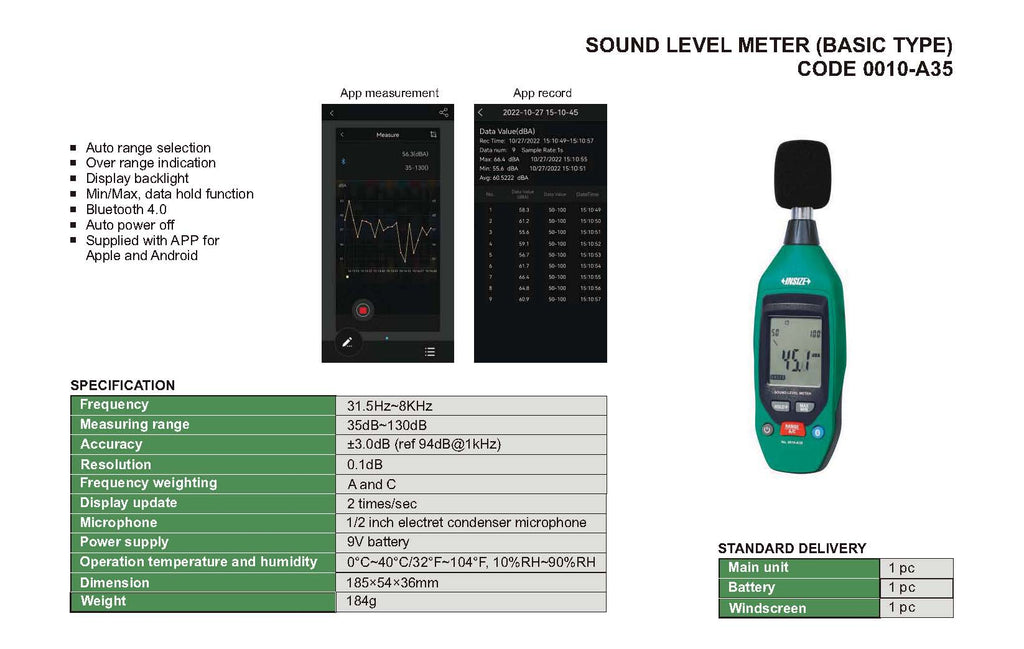 Sonometro o medidor de ruido INSIZE 0010-A35